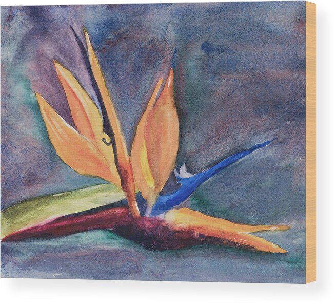 Floral Wood Print featuring the painting Bird of Paradise by Nadine Button