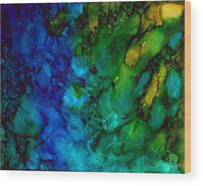 Tropical Wood Print featuring the painting Birth of Green by Angela Treat Lyon