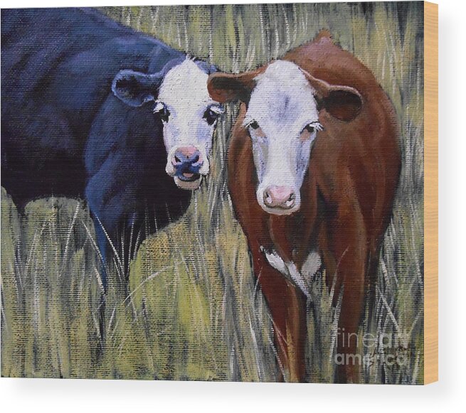 Cow Wood Print featuring the painting Black and Brown Cow by Christopher Shellhammer