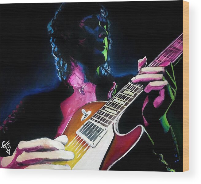 Jimmy Page Wood Print featuring the painting Black Dog by Tom Carlton