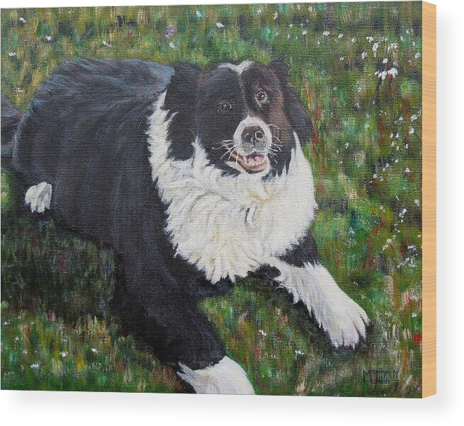 Dog Wood Print featuring the painting Blackie by Marilyn McNish