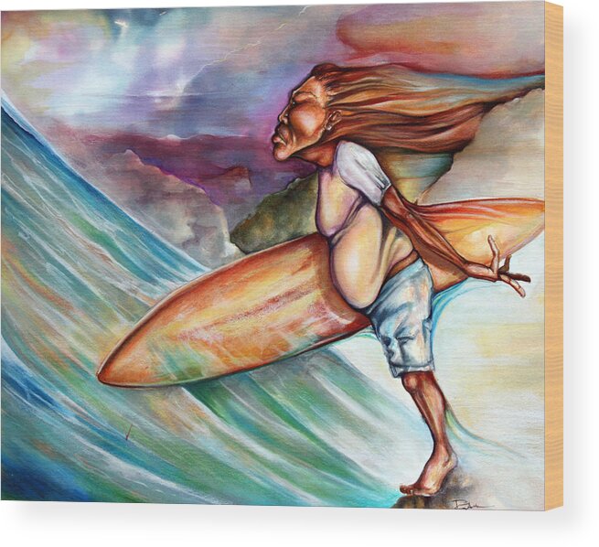 Surf Wood Print featuring the painting Blow in the Wind by Robert Nelson