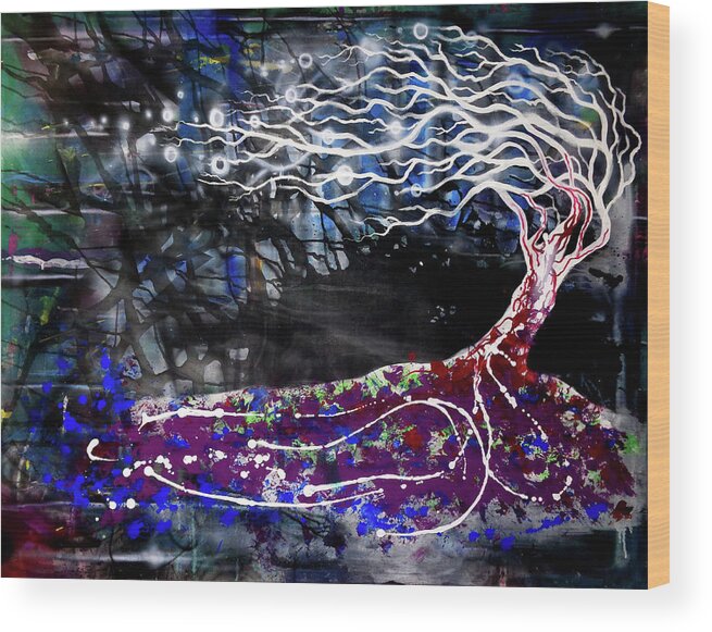 Tree Wood Print featuring the painting Blowing Tree by Leigh Odom