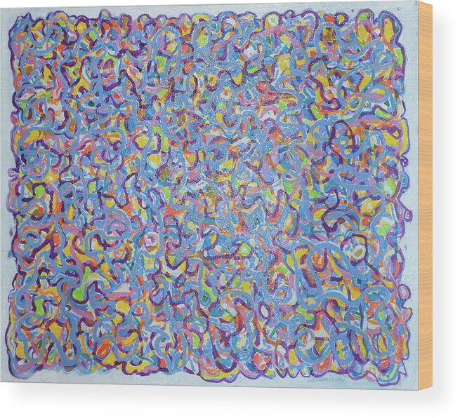 Abstract Wood Print featuring the painting Blue and Yellow Swirls by Stan Chraminski