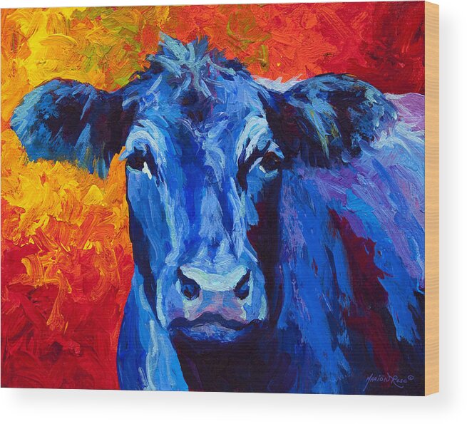 Marion Rose Wood Print featuring the painting Blue Cow II by Marion Rose