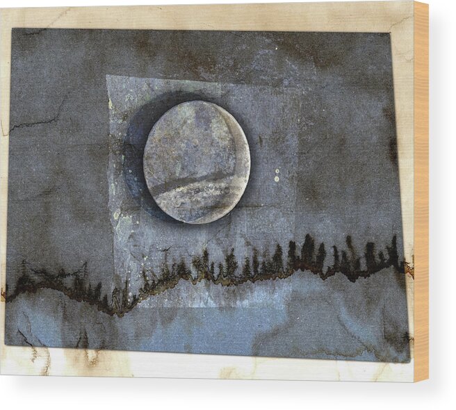 Blue Eclipse Wood Print featuring the mixed media Blue Eclipse by Carol Leigh
