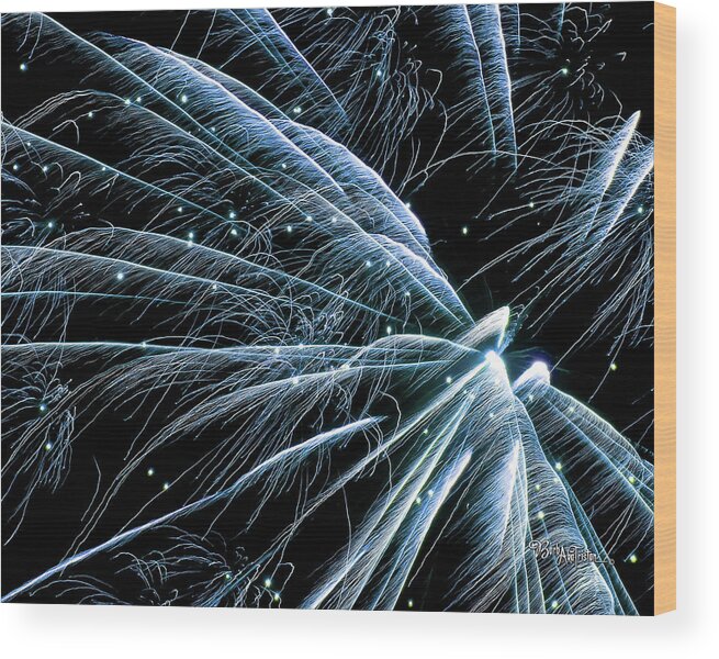 Fireworks Wood Print featuring the photograph Blue Fairy Fireworks #0710_3 by Barbara Tristan