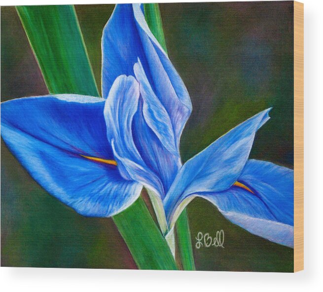 Iris Wood Print featuring the painting Blue Iris by Laura Bell
