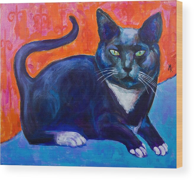 Cat Wood Print featuring the painting Blue by Maxim Komissarchik