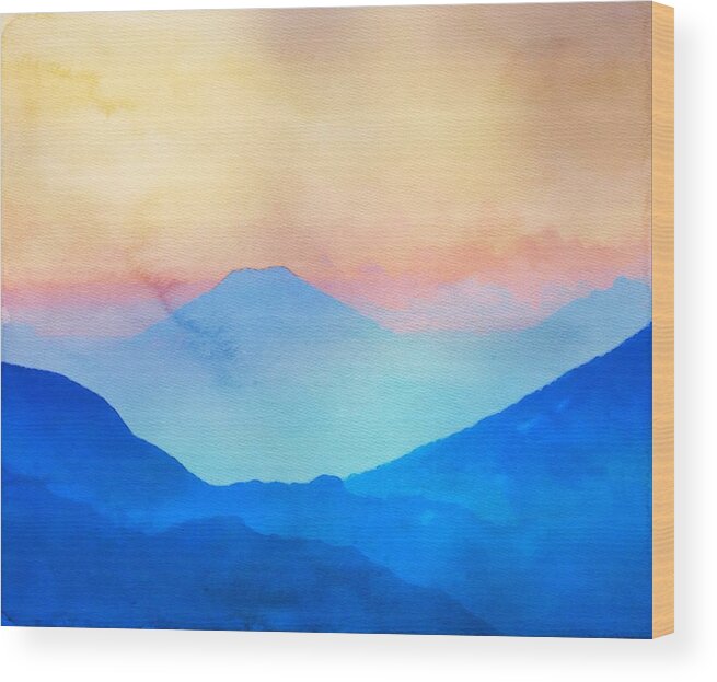 blue Mountains Wood Print featuring the painting Blue Mountains Watercolour by Mark Taylor