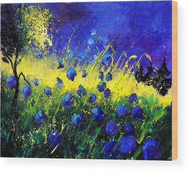 Flowers Wood Print featuring the painting Blue Poppies by Pol Ledent
