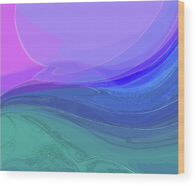 Abstract Wood Print featuring the digital art Blue Valley by Gina Harrison