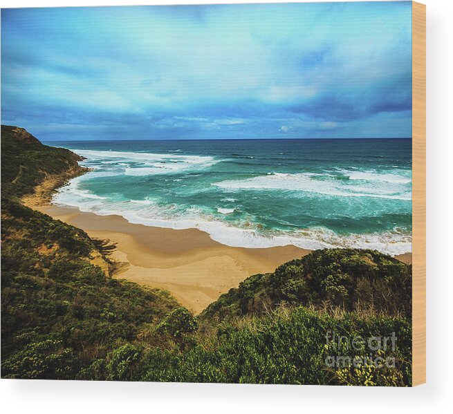 Beach Wood Print featuring the photograph Blue Wave Beach by Perry Webster