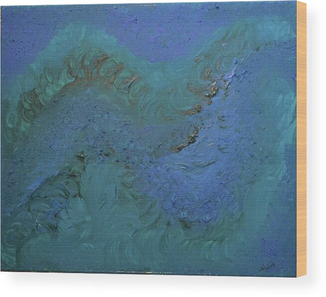 Abstract Wood Print featuring the painting Blue Wave by Nancy Sisco