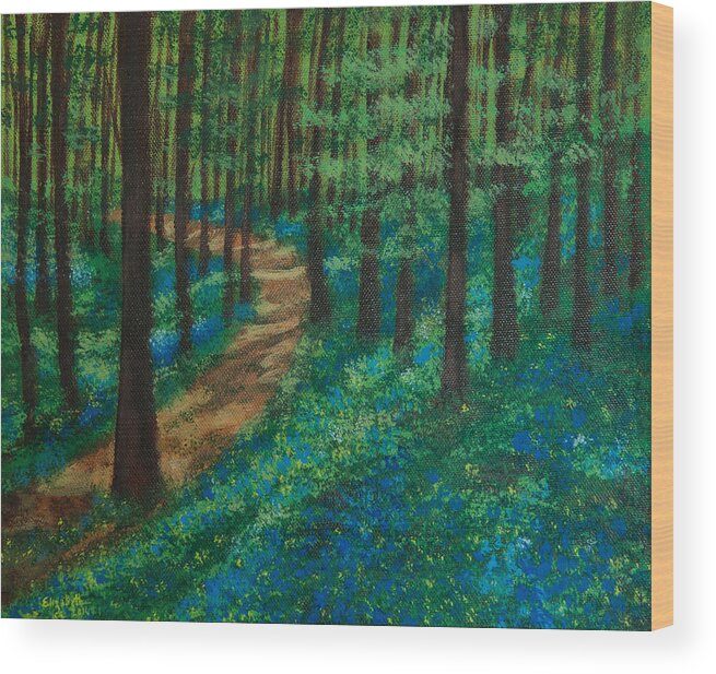 Forest Wood Print featuring the painting Bluebell Forest by Elizabeth Mundaden