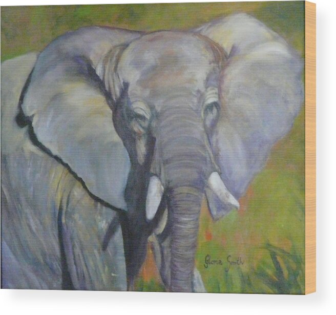 Elephant Wood Print featuring the painting Bo Bo The Elephant by Gloria Smith