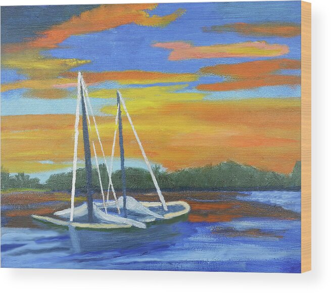 Boat Wood Print featuring the painting Boat Adrift by Margaret Harmon