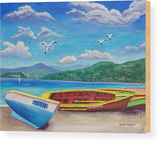 Seascape Wood Print featuring the painting Boats At Rest by Laura Forde