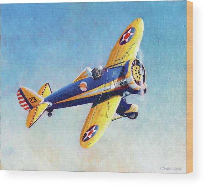 Aviation Art Wood Print featuring the painting Boeing P-26 Peashooter by Douglas Castleman