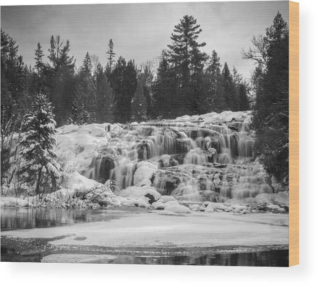 Bond Falls Wood Print featuring the photograph Bond Falls in Black and White by Kimberly Kotzian