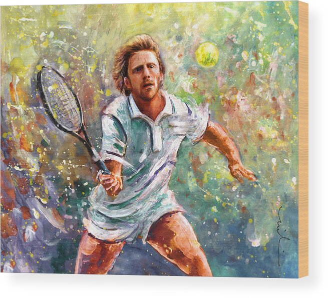 Sport Wood Print featuring the painting Boris Becker by Miki De Goodaboom