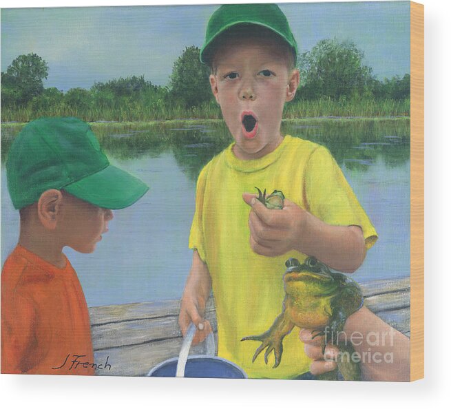 Boys Wood Print featuring the painting Boys and Frogs by Jeanette French