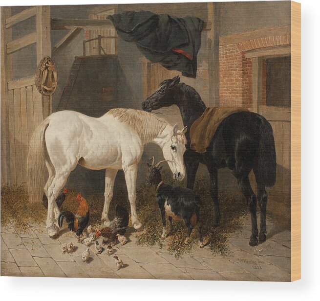 John Frederick Herring (senior) 1795 � 1865 British Barn Interior With Two Horses Wood Print featuring the painting British Barn Interior with Two Horses by John Frederick Herring