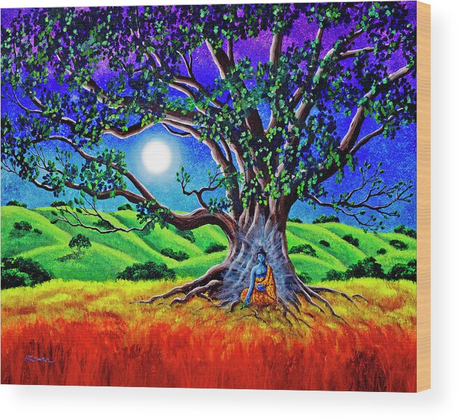Rainbow Wood Print featuring the painting Buddha Healing the Earth by Laura Iverson