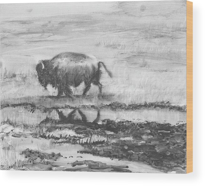 Buffalo Wood Print featuring the painting Buffalo Reflection by Sheila Johns