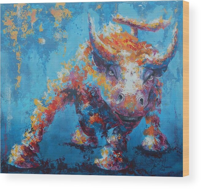 Abstract Wood Print featuring the painting Bull Market X by John Henne