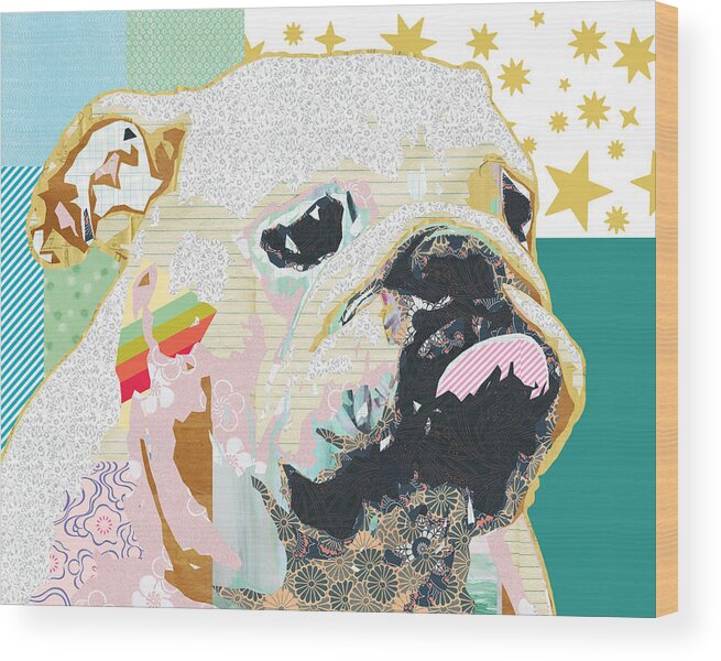 Bulldog Wood Print featuring the mixed media Bulldog Collage by Claudia Schoen