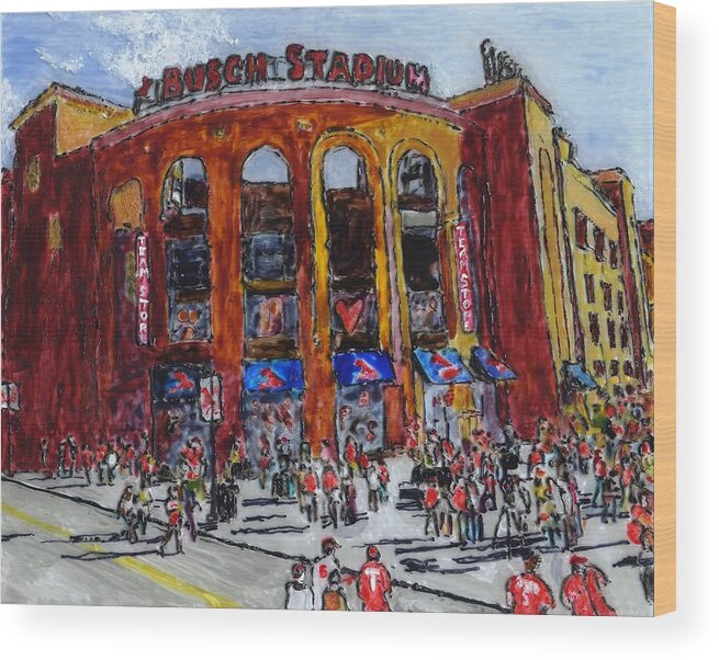 Busch Stadium Wood Print featuring the painting Busch Stadium by Phil Strang