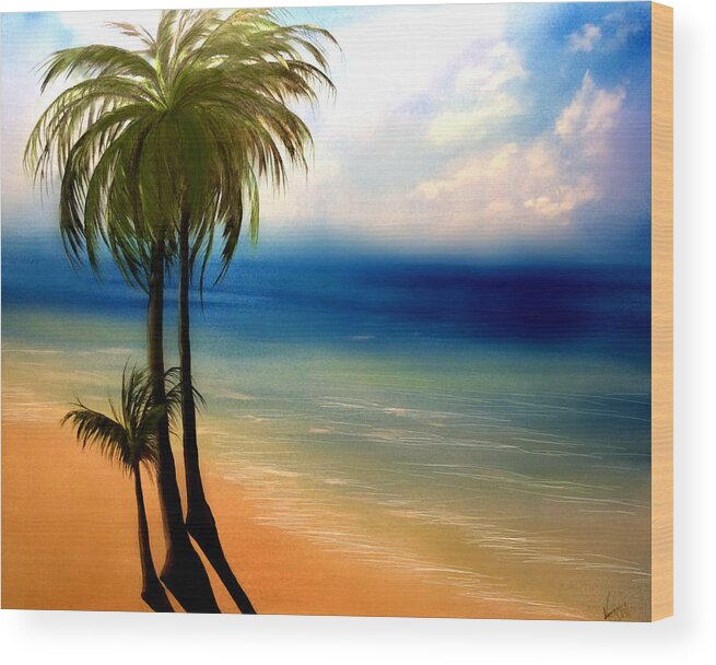 Beach Wood Print featuring the painting By the Beach by Veronica Sulin