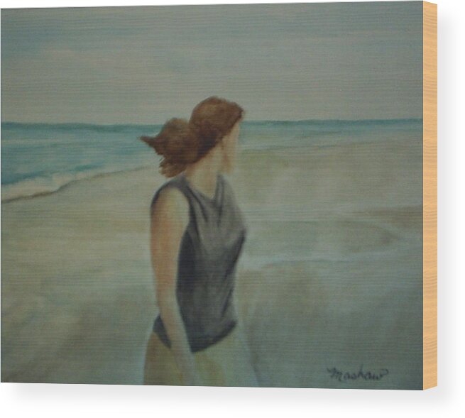 Ocean Wood Print featuring the painting By the Sea by Sheila Mashaw
