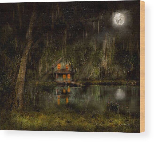 Swamp Wood Print featuring the photograph Cabin - De Land, FL - Restless night 1904 by Mike Savad