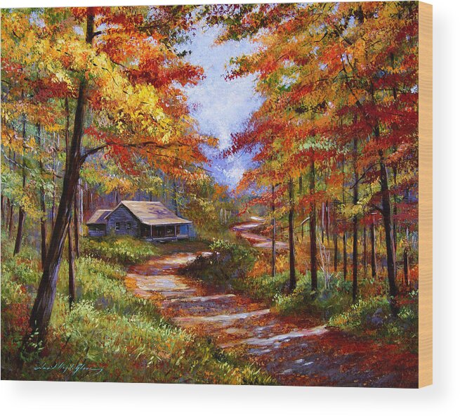 Autumn Wood Print featuring the painting Cabin In the Woods by David Lloyd Glover