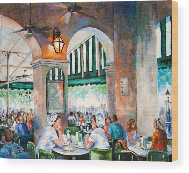 Cafe Du Monde Wood Print featuring the painting Cafe Girls by Dianne Parks