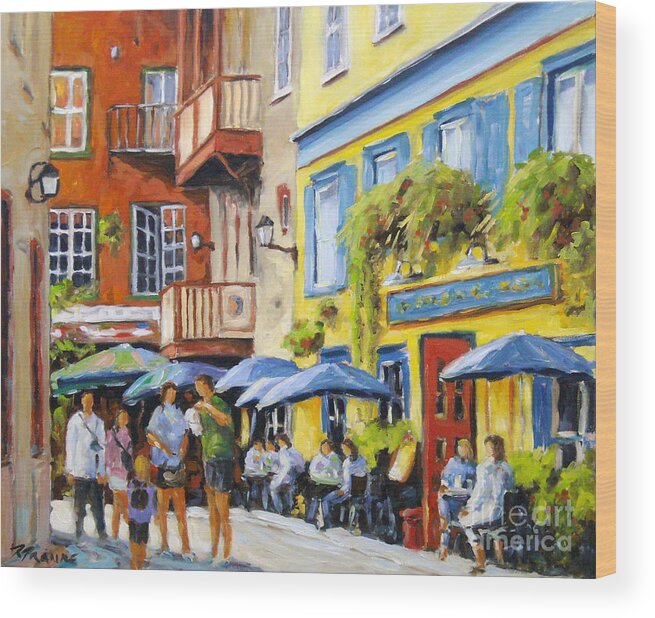 Balcony Wood Print featuring the painting Cafe in the Old Quebec by Richard T Pranke