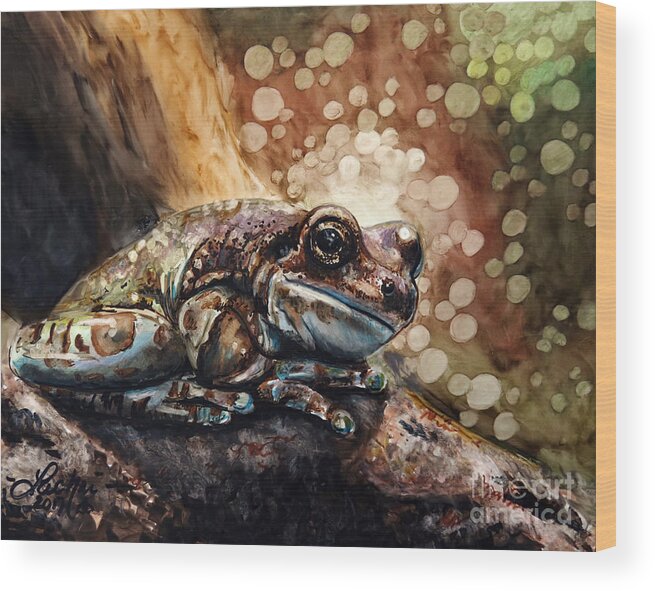Frog Wood Print featuring the drawing Camouflage by Lachri