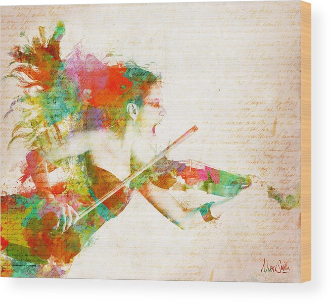 Violin Wood Print featuring the digital art Can You Hear Me Now by Nikki Smith