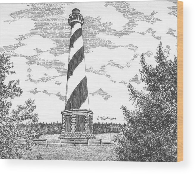 Lightouse Wood Print featuring the drawing Cape Hatteras Lighthouse by Lawrence Tripoli