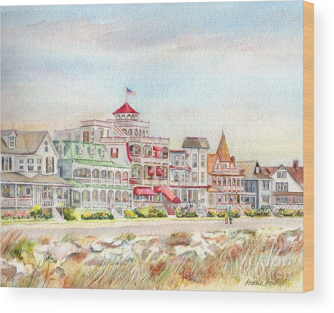 Cape May Promenade Wood Print featuring the painting Cape May Promenade Cape May New Jersey by Pamela Parsons