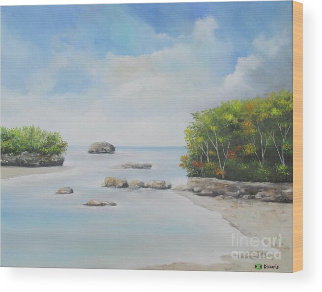 Tropical Landscape Wood Print featuring the painting Caribbean Beach by Kenneth Harris