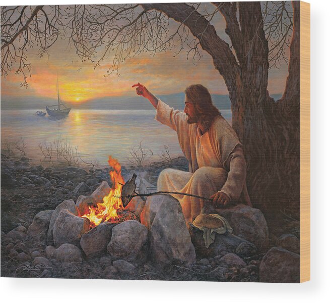 Jesus Wood Print featuring the painting Cast Your Nets on the Right Side by Greg Olsen