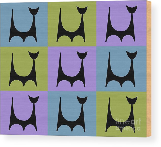 Atomic Cat Wood Print featuring the digital art Cat 2 Purple Green and Blue by Donna Mibus