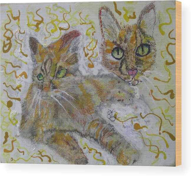 Cat Wood Print featuring the painting Cat Named Phoenicia by AJ Brown