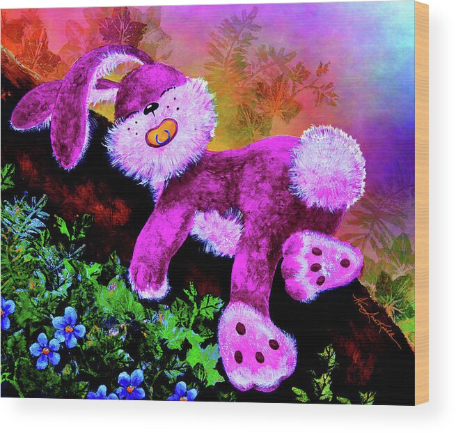 Easter Bunny Wood Print featuring the painting Catching ZZZZs by Hanne Lore Koehler