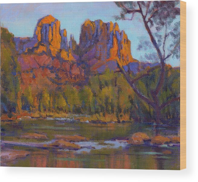 American Wood Print featuring the painting Cathedral Rock 2 - study by Konnie Kim