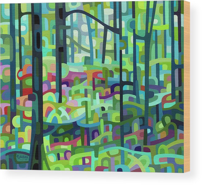 Green Forest Wood Print featuring the painting Celdaon Morning by Mandy Budan