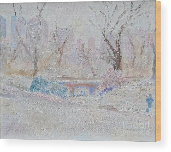 Central Park Wood Print featuring the painting Central Park Record Early March Cold Circa 2007 by Felipe Adan Lerma